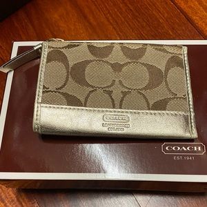COACH SIGNATURE JACQUARD MINI SKINNY GOLD LEATHER